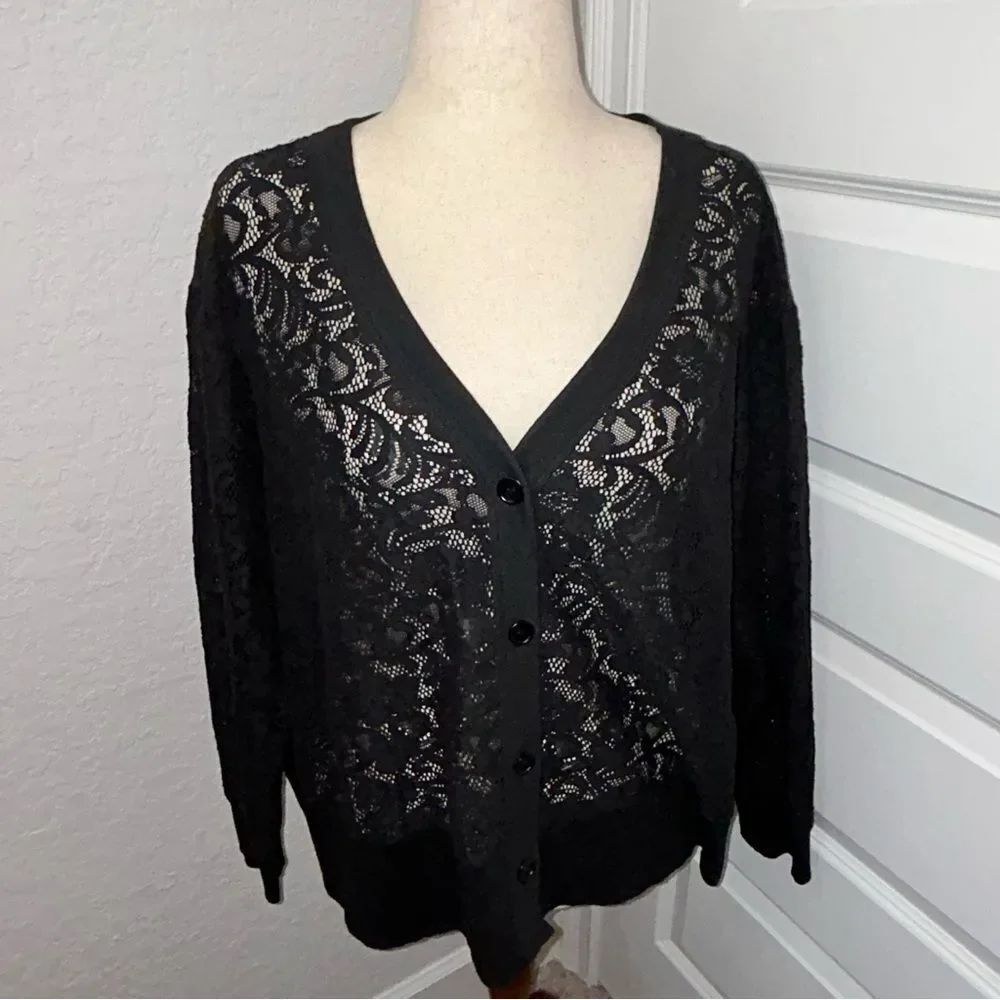 WILT Button Front Lace Cardigan Top